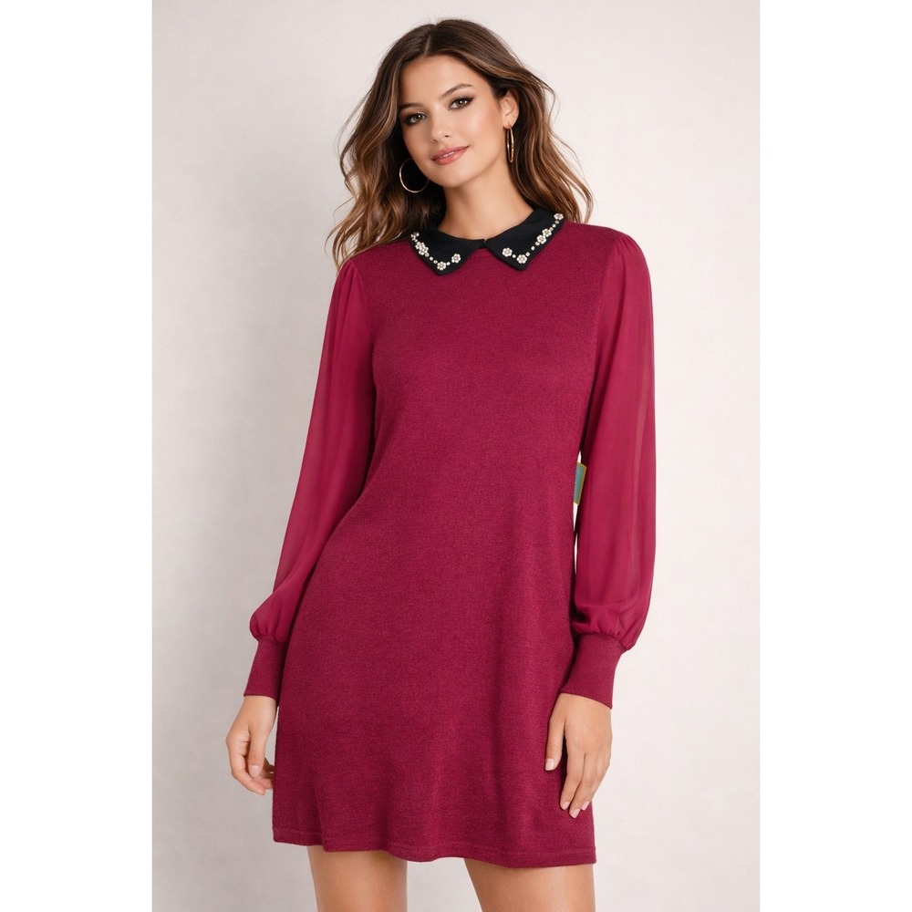 CeCe XL NWT Embellished Peter Pan Collar Sweater Dress Nordstrom Preppy‎